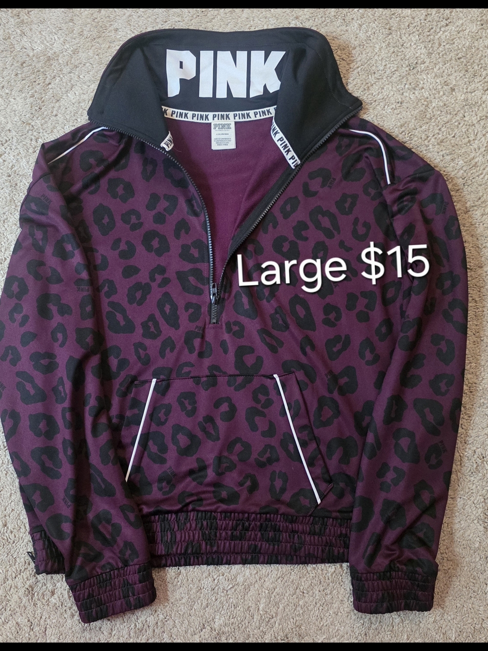 PINK Victoria's Secret Maroon Leopard Half-Zip Hoodie
